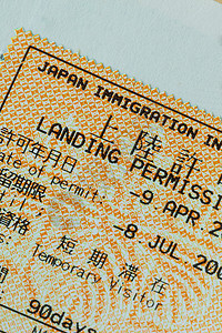 用于旅行概念背景的日本护照印章签证图片