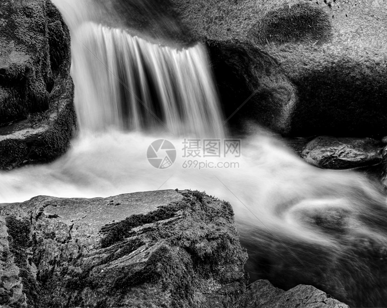 小型瀑水细节木头黑与白森林叶子荒野旅行风景天堂石头运动图片