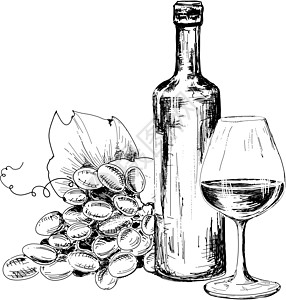 瓶酒 玻璃和葡萄图片