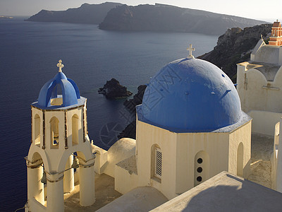 希腊圣托里尼岛教会旅游火山旅行圆顶日落图片