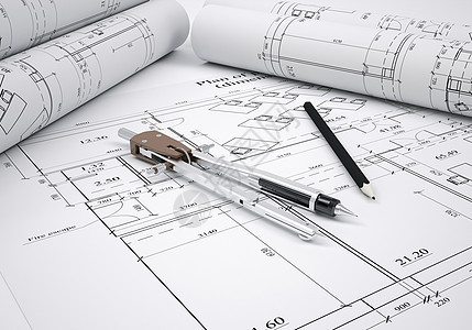 建筑图画和工具滚动工程卷轴草稿铅笔工程师打印房子文档项目线条图片