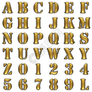 白色背景上的金色字母表金子反射打字稿字体金属插图黑色奢华脚本艺术图片