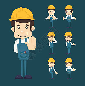 情感导师一组工程师字符外装建筑领导者工人安全帽插图姿势公司工作安全男性插画