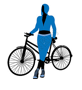 女性自行车骑手一号说明轮光灯两轮车剪影脚踏车女孩骑士轮子插图图片
