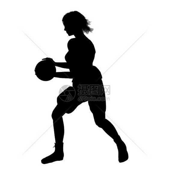 女性篮球玩家 I 说明 Silhouette剪影团队棕球女孩运动插图图片