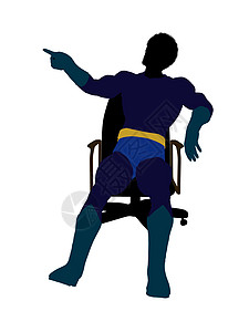 非洲裔美国人男性超级英雄坐在主席席上说明Silhouette插图超能力对手男生男人恶棍椅子连环剪影漫画图片