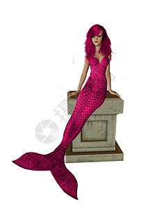 粉红美人鱼坐在祭坛上岩石人心魔法师海王星精灵美人鱼若虫警笛石头女神图片