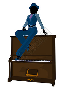 非裔美国爵士爵士音乐家 Iducation钢琴蓝调音乐剪影香椿乐器卡通片插图女士女性图片