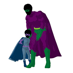 非裔美国超级英雄Dad I说明 Silhouette漫画父亲儿童剪影儿子超能力男性女孩孩子英雄图片
