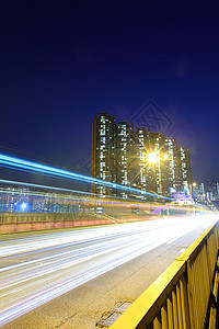 夜间在香港的交通运输市中心建筑学天际中心景观公寓商业城市蓝色图片