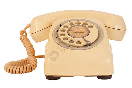 白色上孤立的黄色旧电话图片