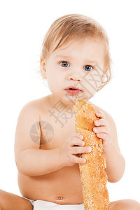 吃长面包的可爱小孩消化女孩馒头早餐食物童年保健包子午餐碳水图片