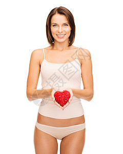 穿着棉内裤和红心的美女女孩内衣女性药品机构衬衫健康保健棉布护理图片