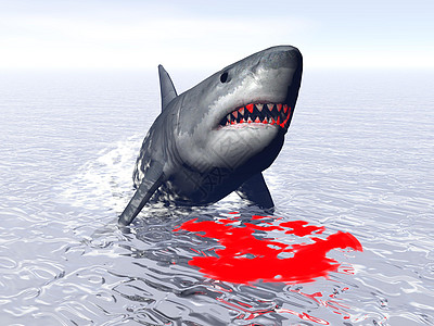 鲨鱼攻击  3D动物插图危险游泳海洋白色泡沫捕食者牙齿红色图片
