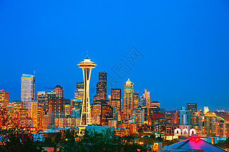 西雅图市下城 从凯里公园看到的旅游天际沿岸建筑物建筑学旅行城市大都会地标市中心图片