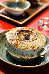 陶瓷用具菜单水壶餐厅餐具盘子厨具棕色杯子陶器黏土背景图片