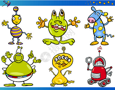 Cartoon 幻想字符集生物团体机器人绘画吉祥物快乐收藏漫画童话怪物图片