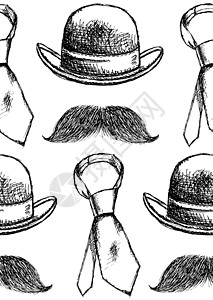 纹帽 领带和胡子 矢量无缝模式潮人草图服装商业绅士气势绘画领结人士艺术图片