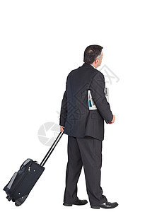 成熟的商务人士拉着他的手提箱商业人士游客套装衬衫头发专注男性商务夹克图片