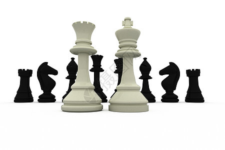 白国王和皇后站在黑色碎片的面前绘图计算机游戏白色对抗骑士领导闲暇战术数字图片