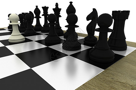 黑象棋上的黑象棋碎片和白典当女王绘图对抗竞赛插图数字国王战术棋盘闲暇图片