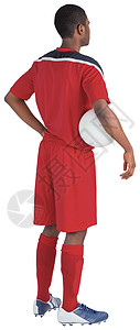 穿红球衣的英俊足球运动员男人男性黑色活动运动服播放器齿轮运动背景图片