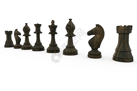 黑象棋一连列木头游戏骑士战术团队国王女王黑色插图闲暇背景图片