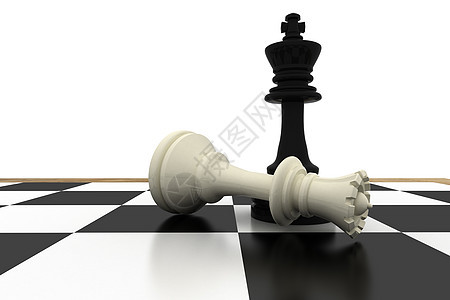 黑人国王站在落下的白皇后的边上战略打败游戏棋盘竞赛胜利领导计算机战术损失图片