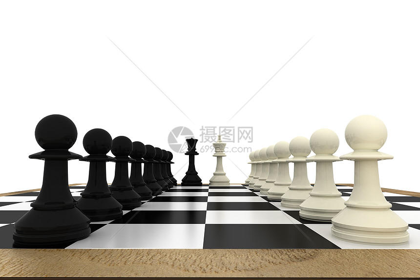 白黑的棋子与国王和王后对抗木头绘图女王战略黑色领导者游戏战术挑战棋盘图片