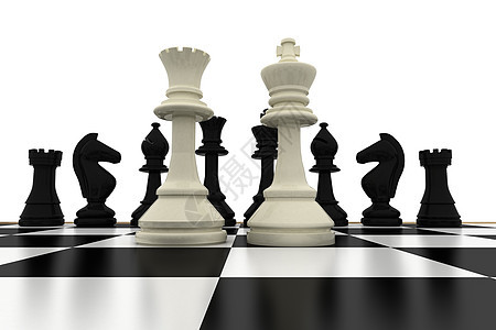 白国王和皇后站在黑色碎片的面前领导者战略挑战主教棋盘国王典当团队计算机游戏图片