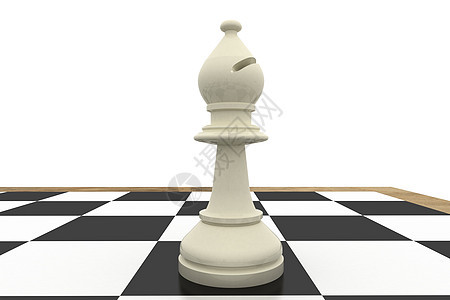 象棋板上的白主教棋子木头白色绘图游戏棋盘计算机插图战术战略图片