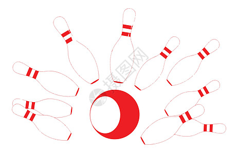 红保龄球和球绘画红色运动游戏艺术品罢工艺术优胜者别针插图图片