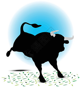 公牛休月草图黑色点燃奶牛数字化艺术卡通片动物插图白色图片