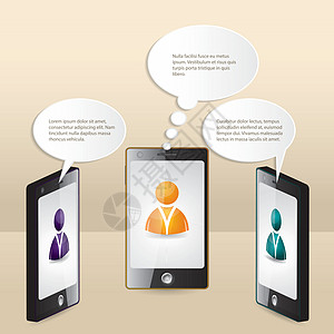 配有语音泡沫的智能电话对话插图屏幕工具气泡细胞技术说话演讲会议手机图片