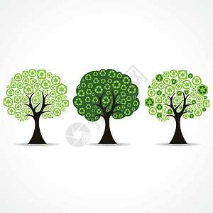 由绿色再循环图标组成的一组树形背景图片