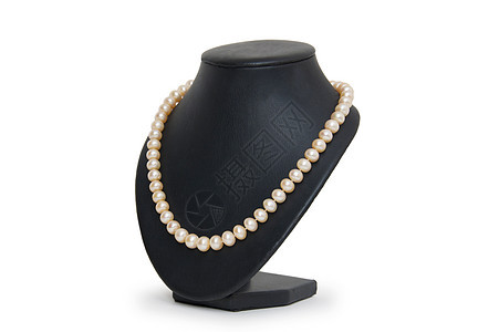 黑假发的珍珠项链被隔离天鹅绒光泽度珠子手镯礼物模型宝藏细绳魅力女性图片