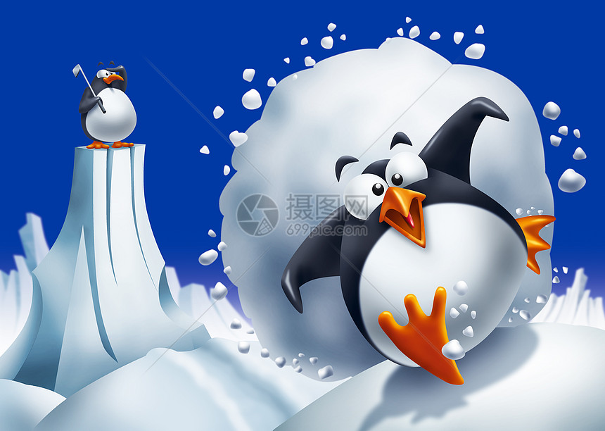 企鹅逃离雪崩图片