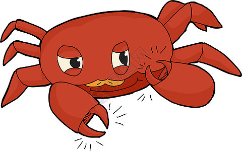 快乐的螃蟹红色插图表演爪子甲壳手绘卡通片动物背景图片
