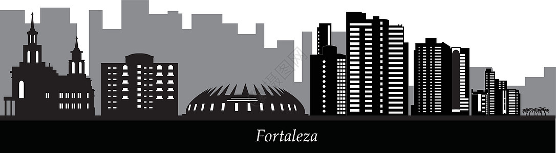 福塔莱萨天线建筑物天际体育场足球海岸海滩棕榈黑色城市建筑学背景图片