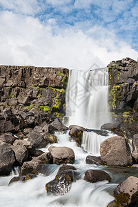 Oxarfoss 氧化矿石地质学流动石头天空冰川海浪力量荒野溪流蓝色图片