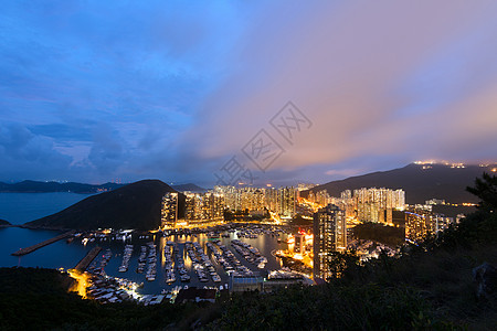 香港夜间现场水平天空台风爬坡市中心港口庇护所场景景观摩天大楼图片