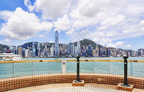 香港码头摩天大楼全景景观蓝色中心渡船文化办公室港口图片