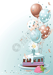 带气球的生日蛋糕切片庆典派对插图盘子卡通片艺术品蜡烛绘画艺术甜点图片