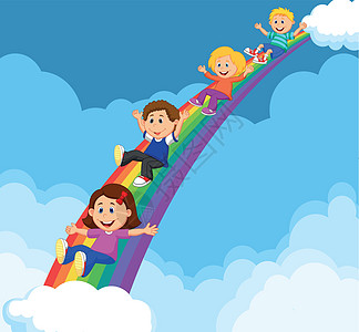 儿童滑落彩虹的插图图片