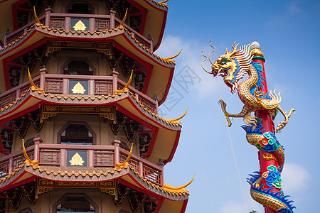 中国风格的龙雕和神庙图片