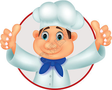 举起大拇指的厨师漫画吉祥物美食圆顶托盘食物男性帽子烹饪卡通片服务图片
