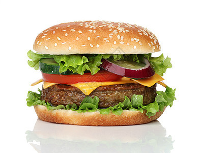 白纸上孤立的美味汉堡包营养蔬菜小吃牛肉饮食种子午餐脂肪面包包子图片