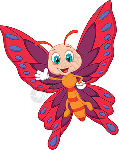 可爱的蝴蝶漫画飞行昆虫天线插图动物孩子翅膀化身童年手势图片