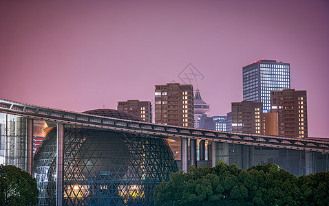 上海科技博物馆摩天大楼街道市中心夜景建筑物建筑学商业城市科学紫色图片