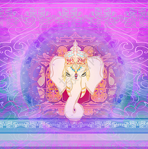 印度教主Ganesha的创意插图墙纸装饰品上帝粉色荣誉偶像金子宗教问候语节日图片